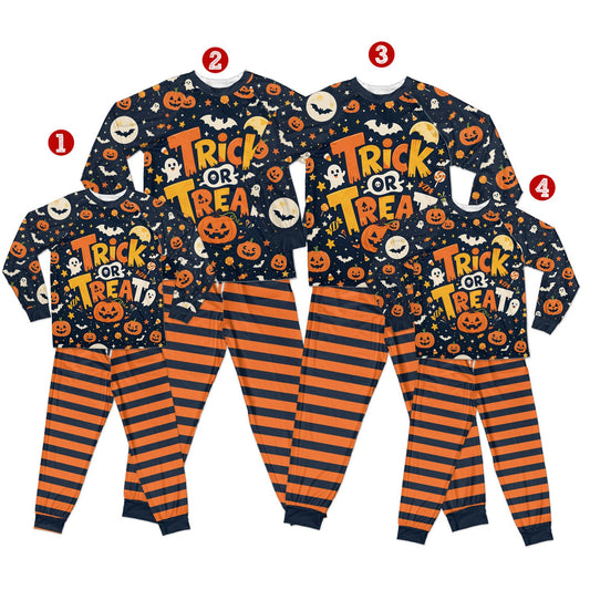 Halloween pajama set matching family trick or treat front view
