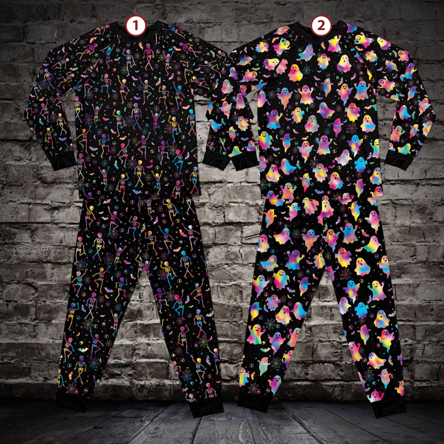 Another front view of the Halloween neon pajama set