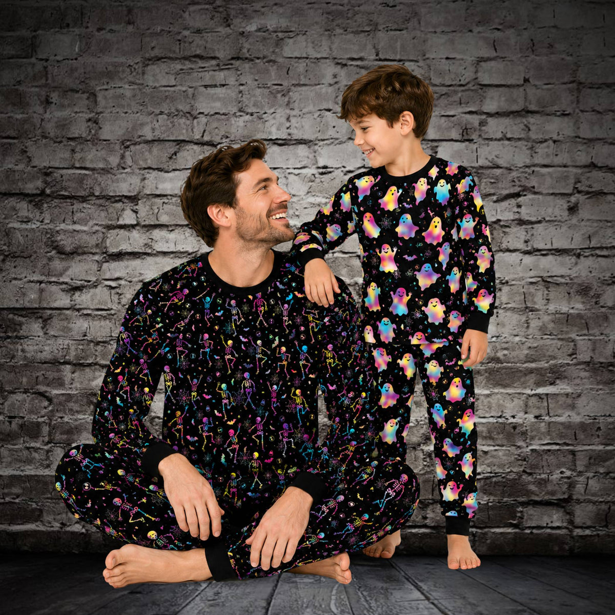 Lifestyle view of the Halloween neon pajama set