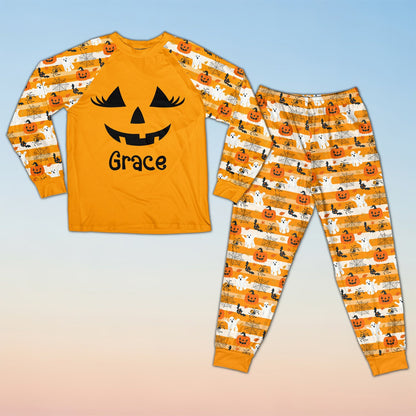 Full front view of the matching family pajama set for Halloween