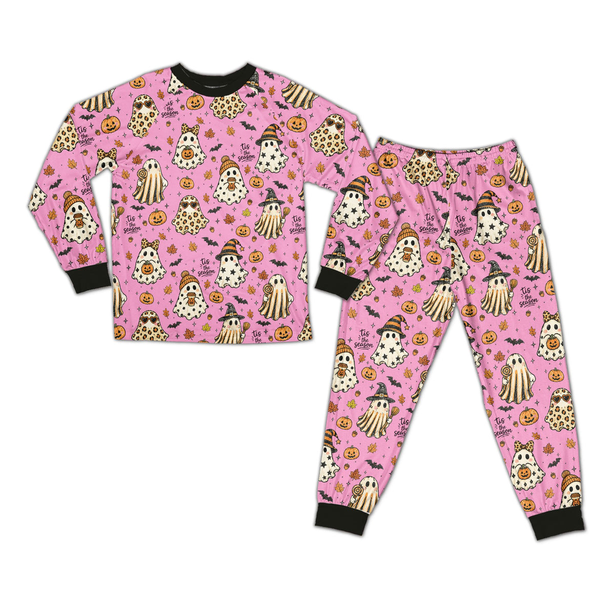 Pink version of the halloween pajama set, front view