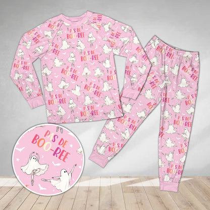 Pink matching family pajamas holiday edition, front view