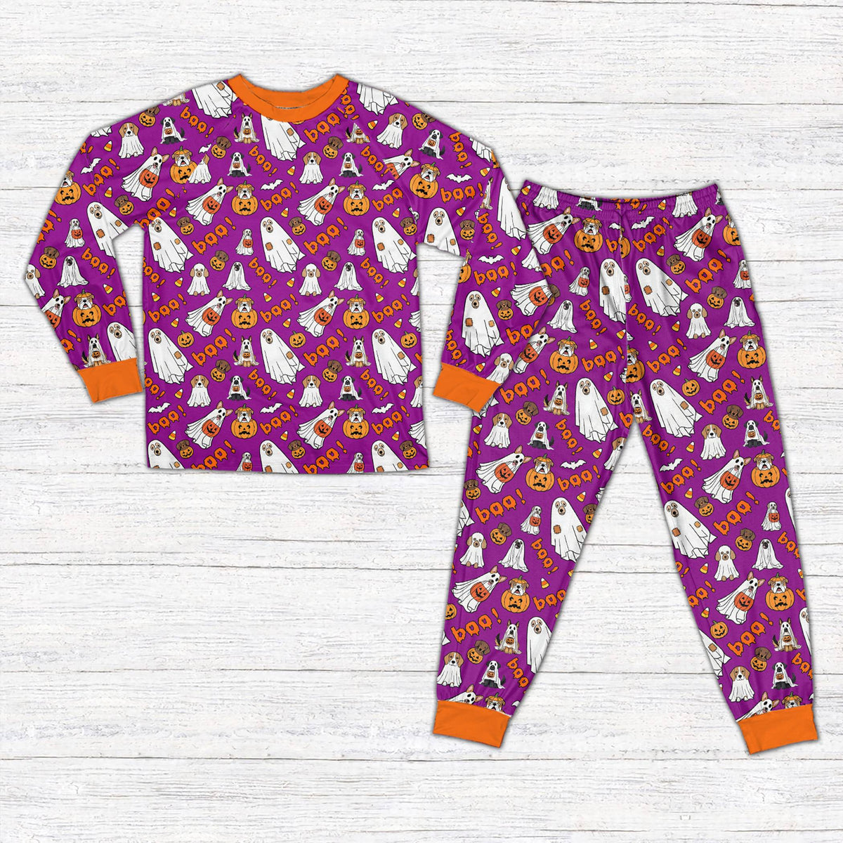 Purple background matching family pajamas holiday front view