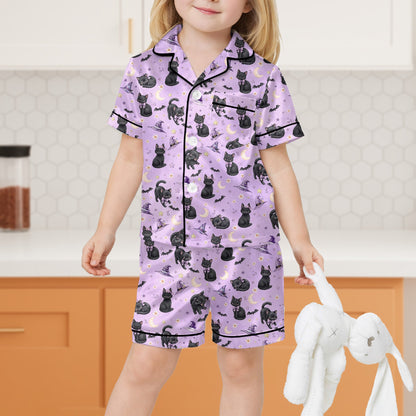 Front view of the purple matching family Halloween pajama set