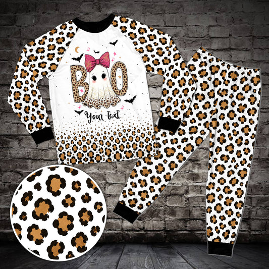 Main view of matching family halloween pajama set with cute ghost design