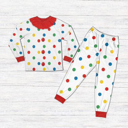White and multicolor halloween pajama set for matching family, front view