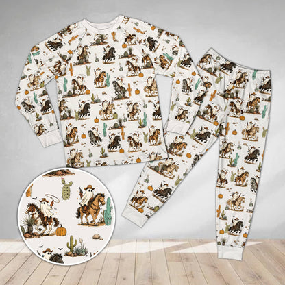 Halloween pajama set with ghost cowboy print, main view