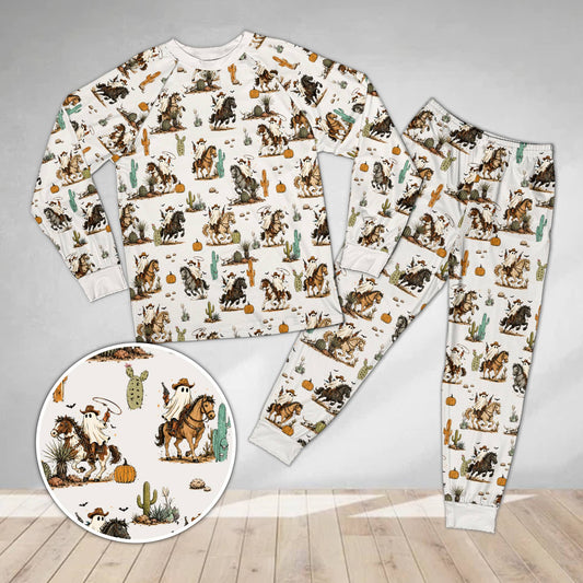 Halloween pajama set with ghost cowboy print, main view