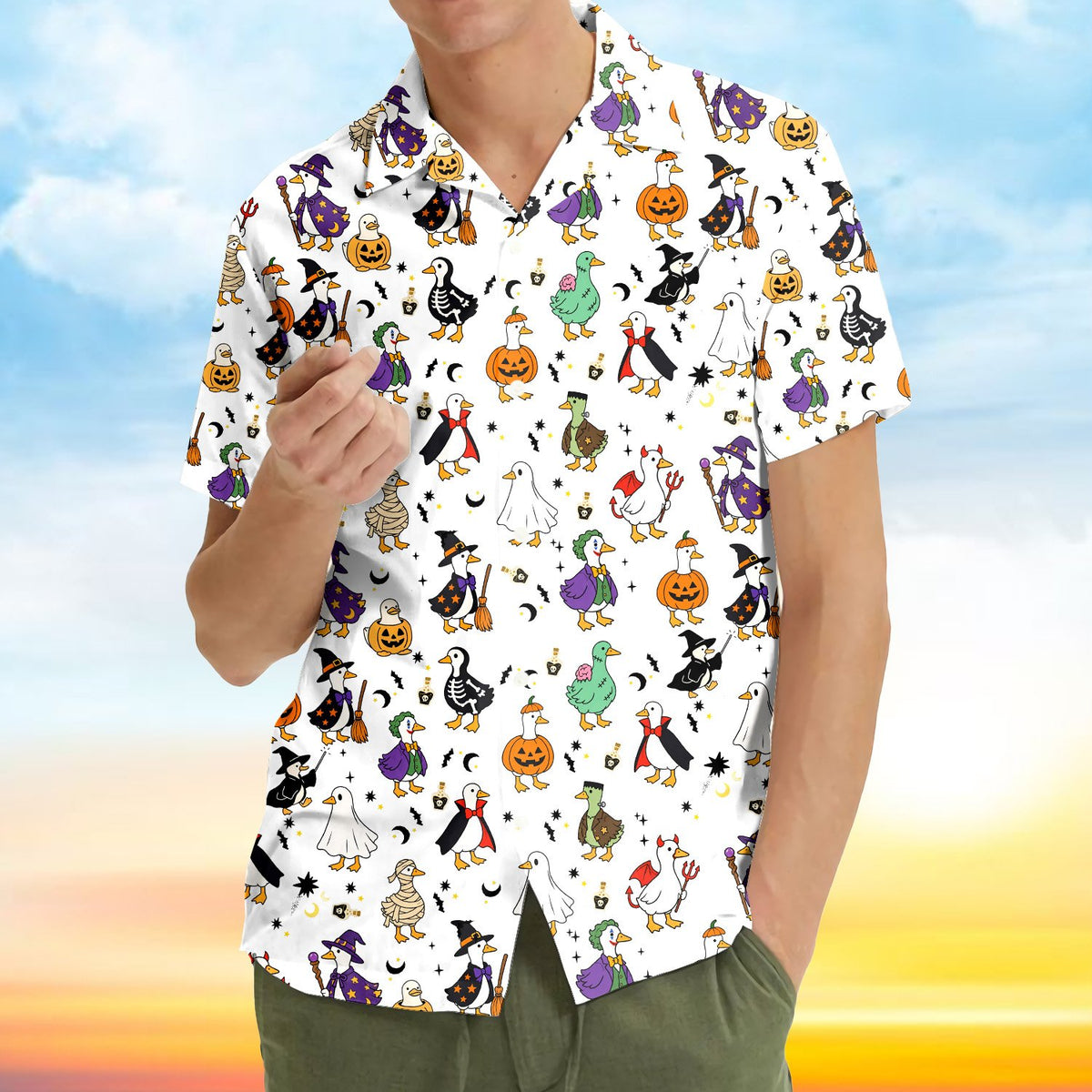 Front perspective of the halloween pajama set matching family style