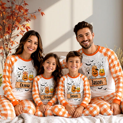 Second lifestyle view of the personalized Halloween pajama set