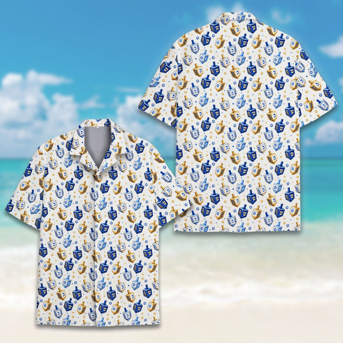 Back view of the blue and white Hanukkah pajama set