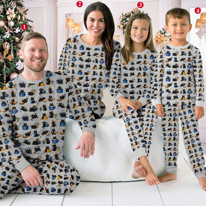 Person standing while wearing the family matching holiday pajamas