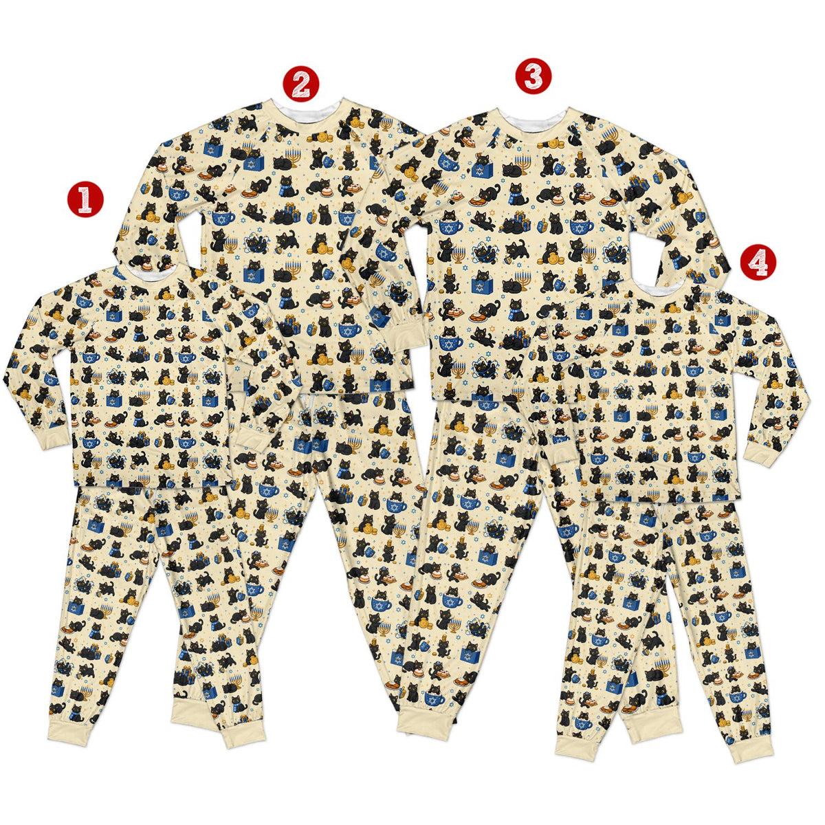 Another lifestyle view showing the full Hanukkah family pajama set