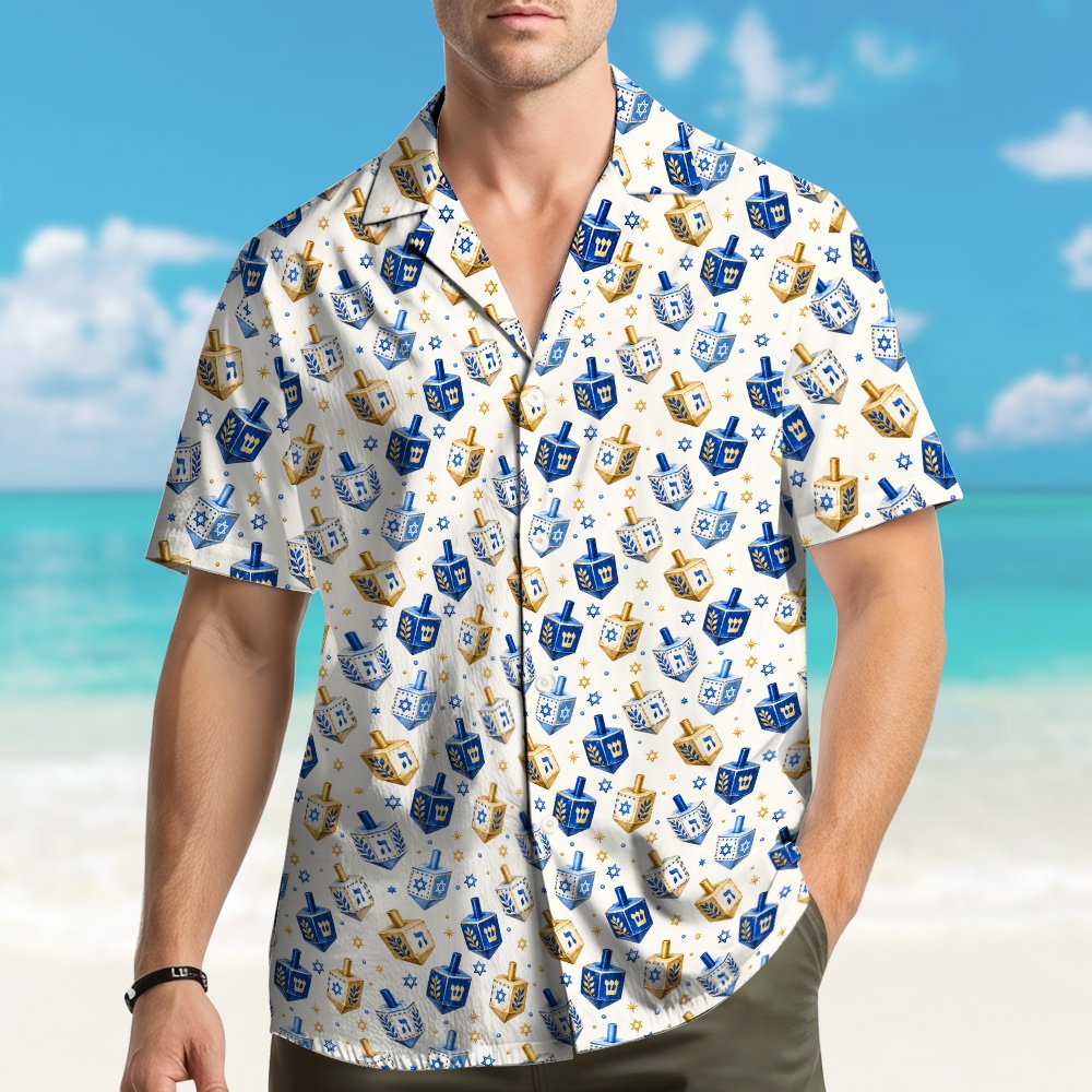 Front view of the multicolor Hanukkah pajama set