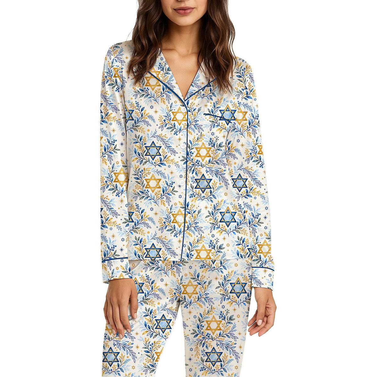 Comfortable polyester Hanukkah sleepwear in a lifestyle setting