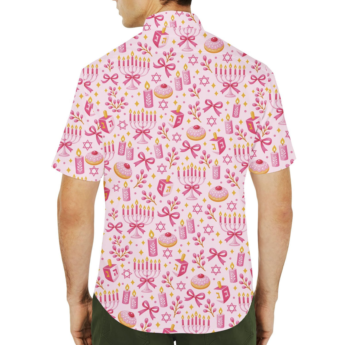Secondary back view of the pink hanukkah pajama set top
