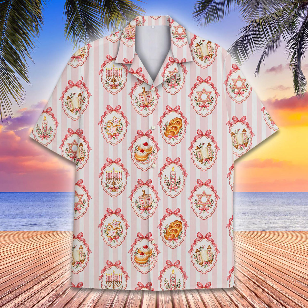 Lifestyle view 5 of the pink Hanukkah pajama set