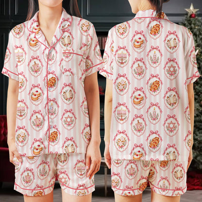 Lifestyle view 7 of the pink Hanukkah pajama set