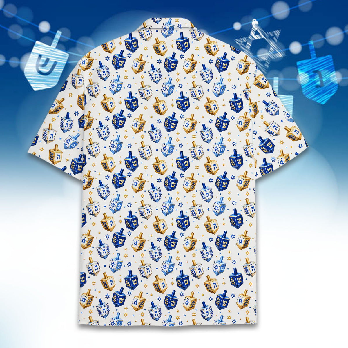 Back view of the white Hanukkah pajama set with dreidels