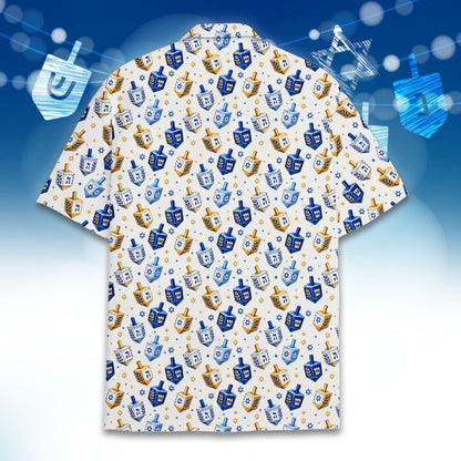 Back view of the white Hanukkah pajama set with dreidels
