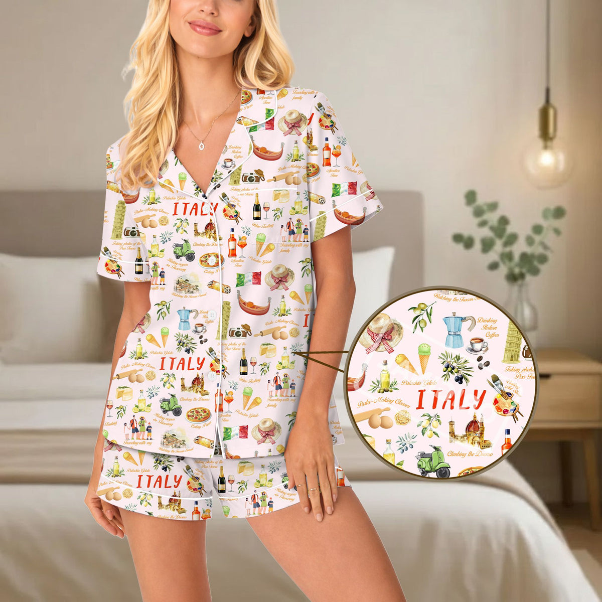 Another front view of the light pink matching pajamas for family