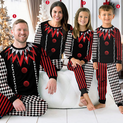 Lifestyle image of the jester pajama set worn indoors
