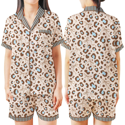 Multicolor leopard print pajama set, front view