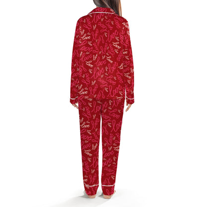 Back view of the matching family pajama set in red
