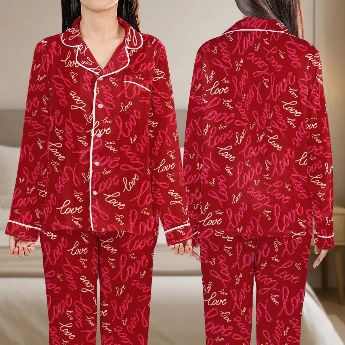Another front view of the red love valentine pajama set