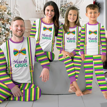 Third lifestyle view of the matching family outfits enjoying festive celebrations.