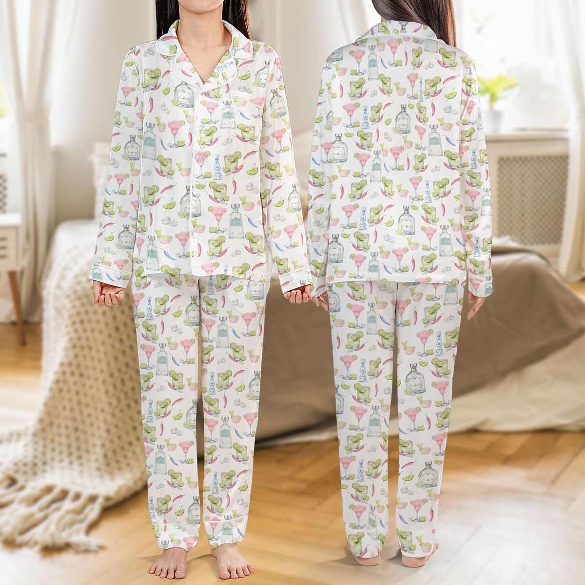 Matching family outfits featuring margarita graphics, front view