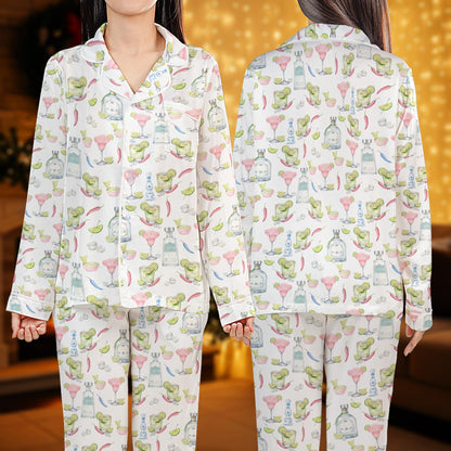 Matching family pajamas in a white margarita and tequila print, main view