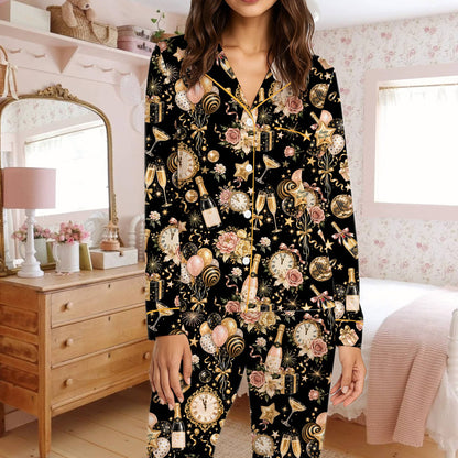 Full front view of the New Year's Eve family pajama set