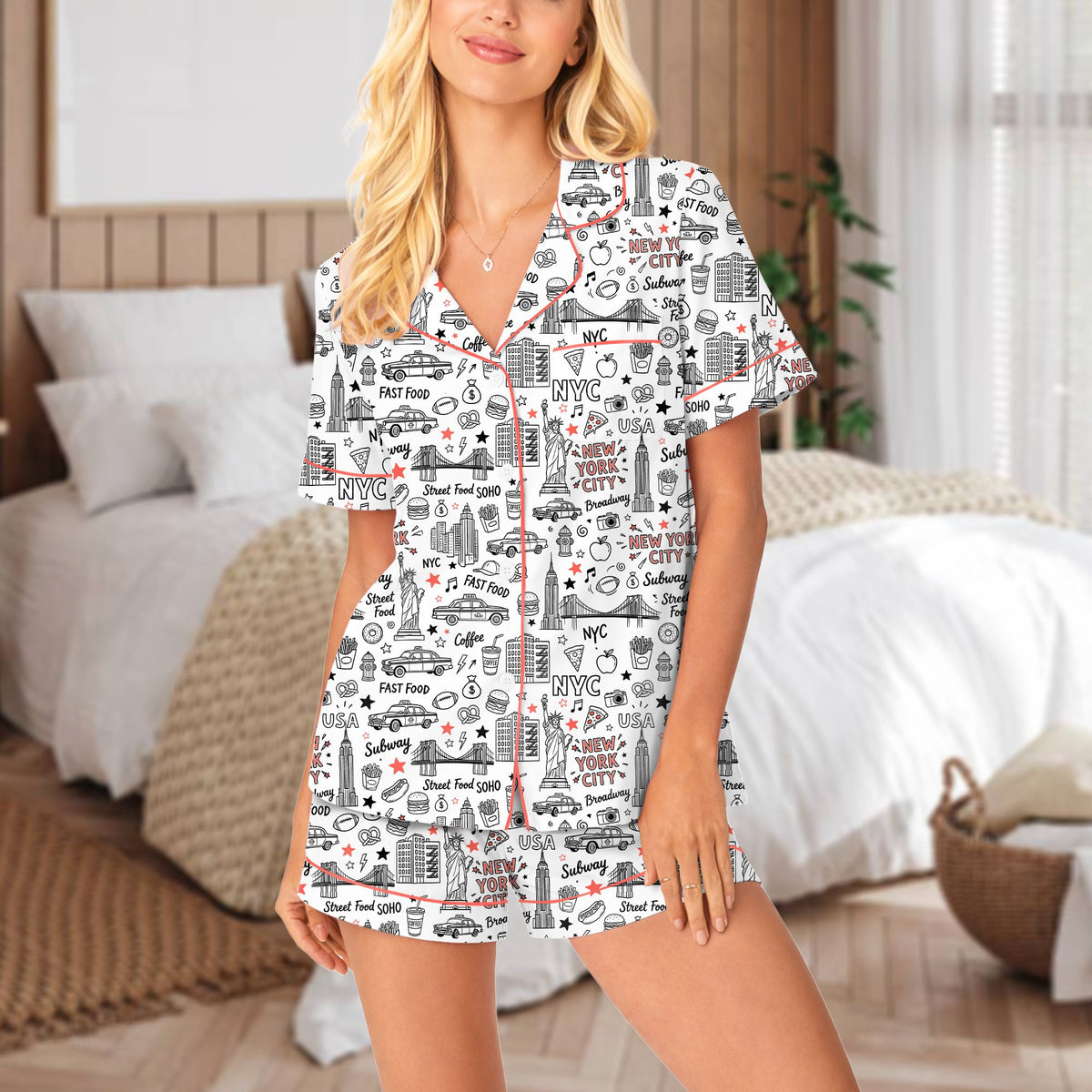 Front view of the New York City matching pajamas