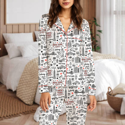 Front view detailing the Statue of Liberty design on the pajama set