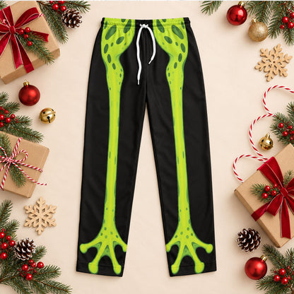 Front view of the brown novelty animal legs pajama pants