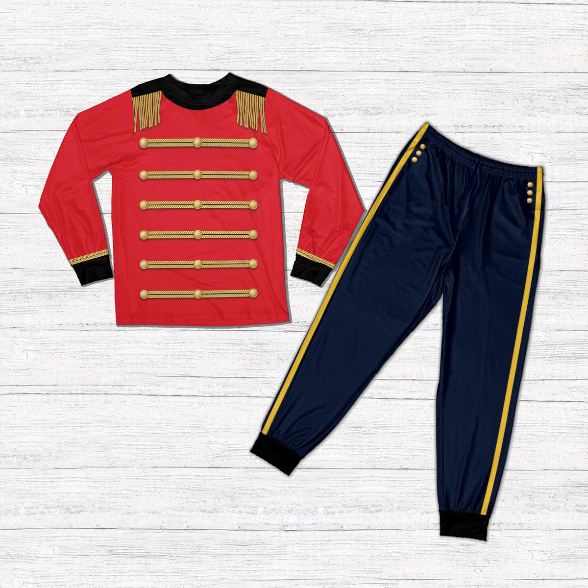 Front view of the multicolor nutcracker uniform family matching pajamas