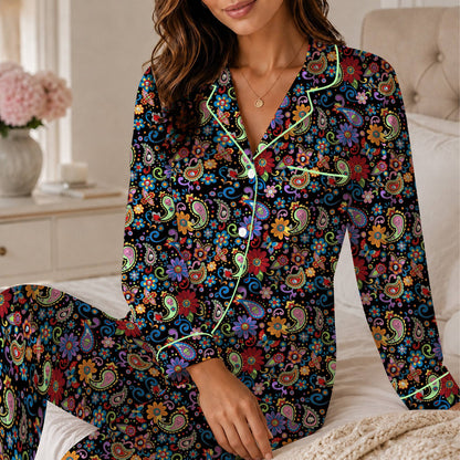 Lifestyle view of day of the dead matching family pajamas