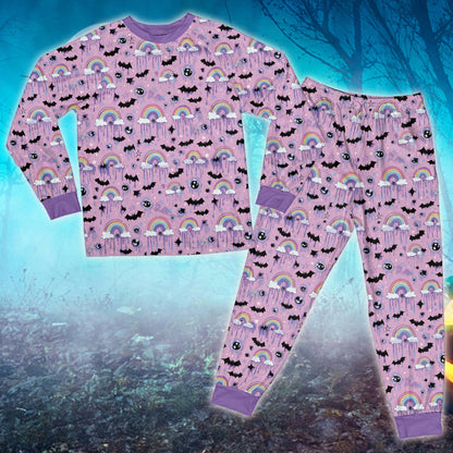 Alternative front view of the pastel goth Halloween matching pajama set for family members