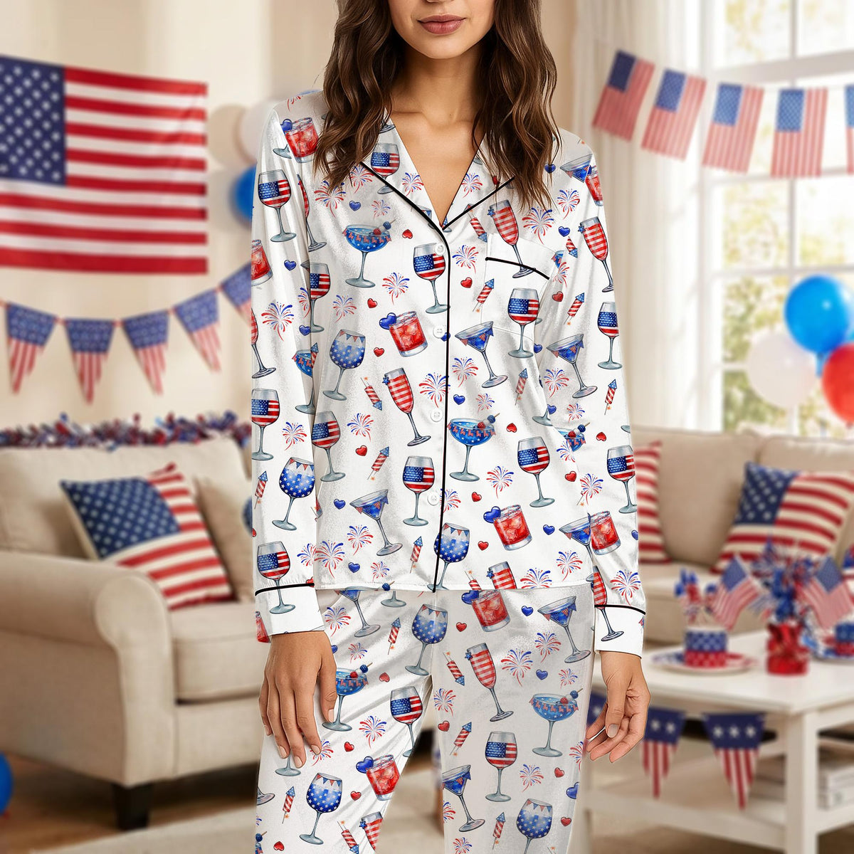 Lifestyle view of holiday family matching pajamas outdoors