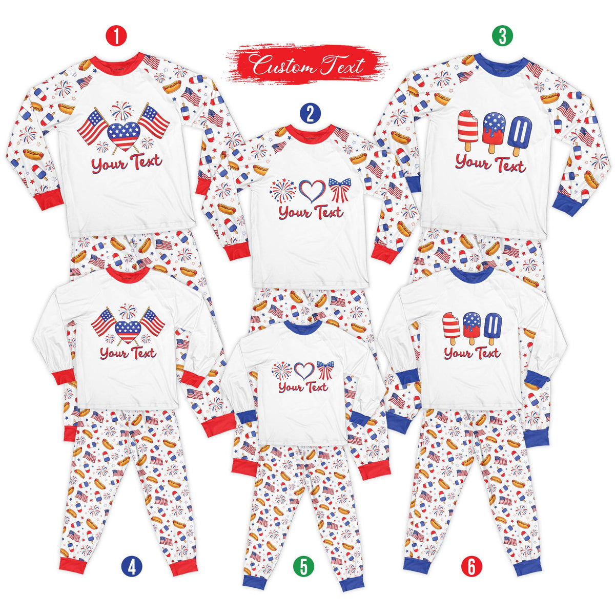 Front view of patriotic pajama set top featuring popsicles and custom text