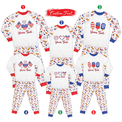 Front view of patriotic pajama set top featuring popsicles and custom text