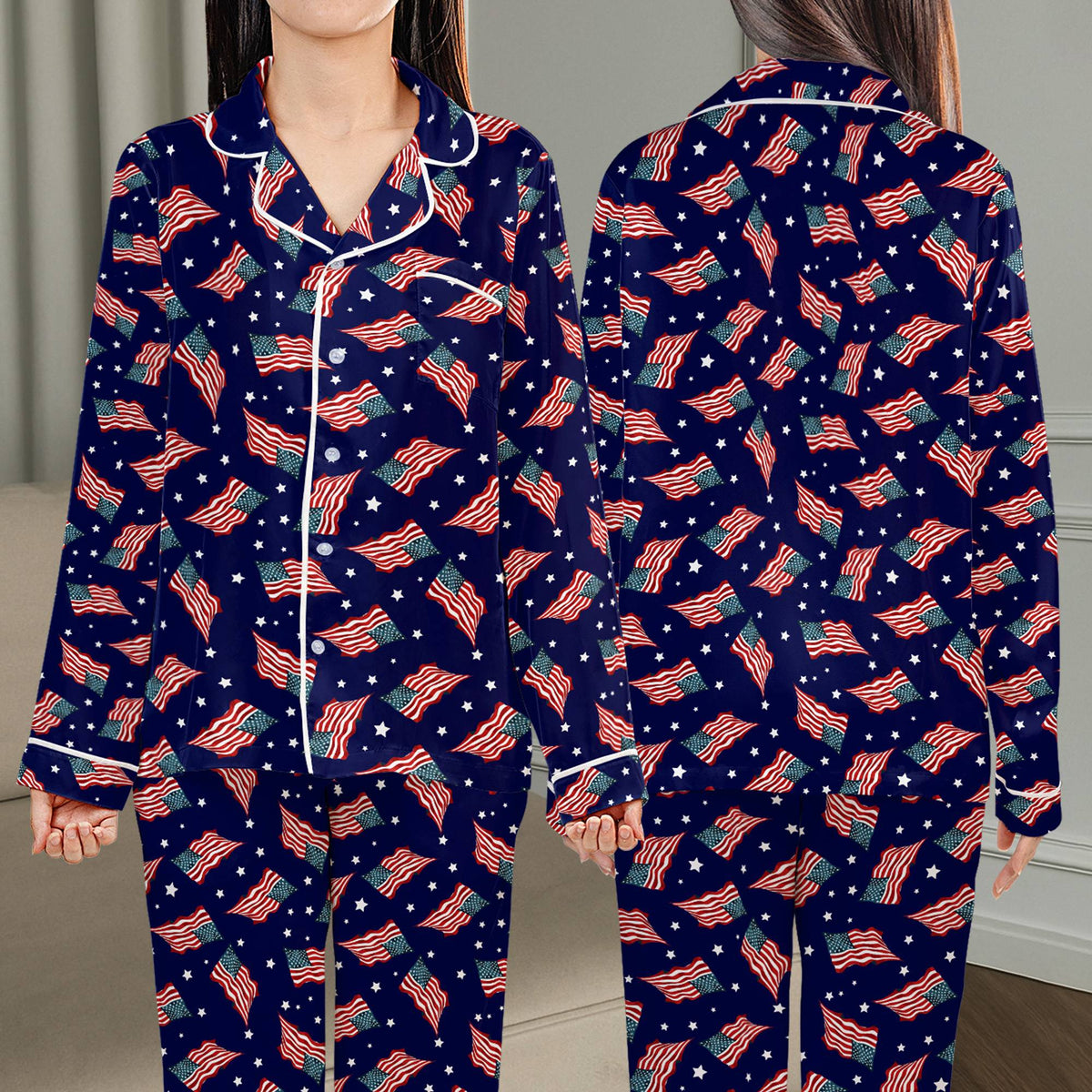 Fourth of July pajama set flag pattern front view 6