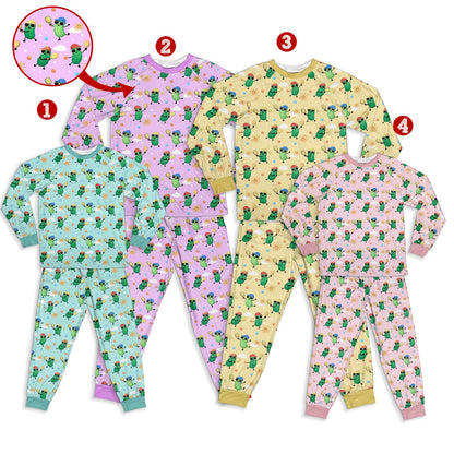 Pickleball pajama set front view highlighting the colorful pattern
