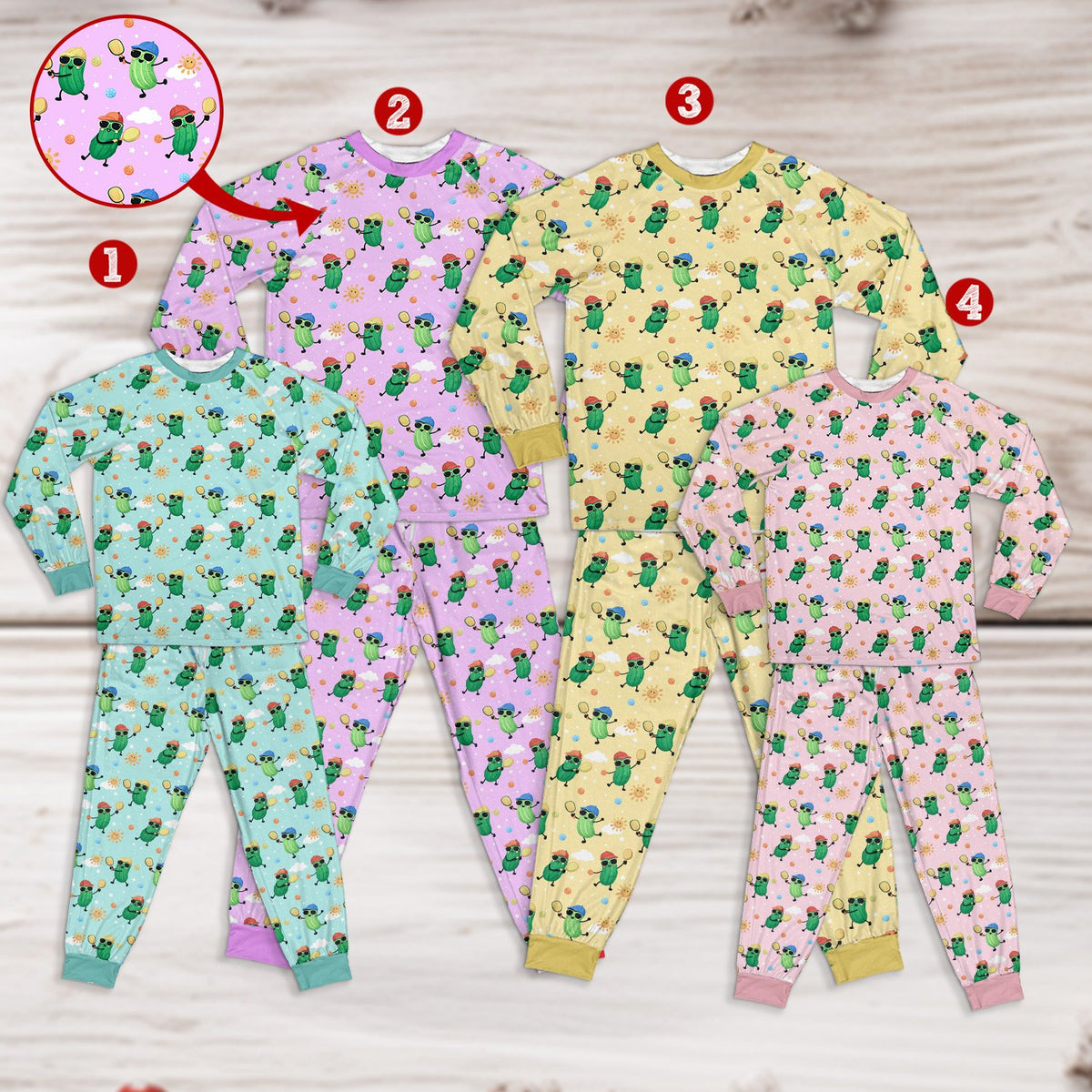 Another front view of the matching pajamas with pickleball theme