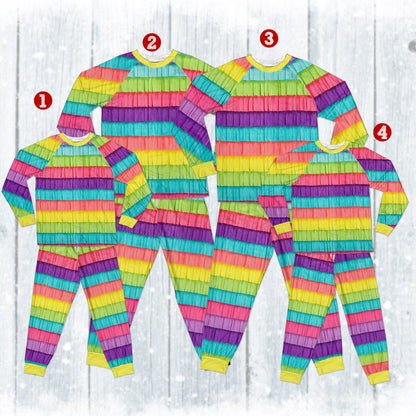 Close up front view of the piñata pajama set top