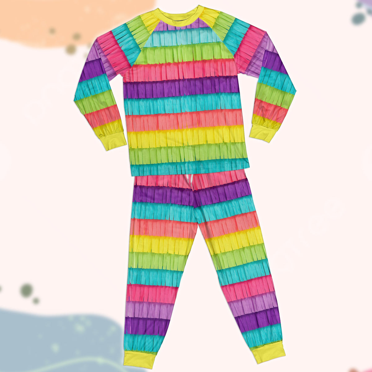 Front view of the piñata pajama set pants