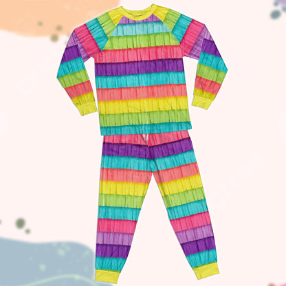 Front view of the piñata pajama set pants