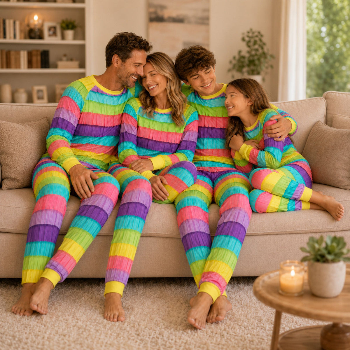 Lifestyle view showcasing the multicolor striped design