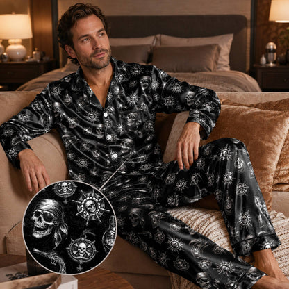 Second lifestyle view of the comfortable family matching pajamas in a pirate theme